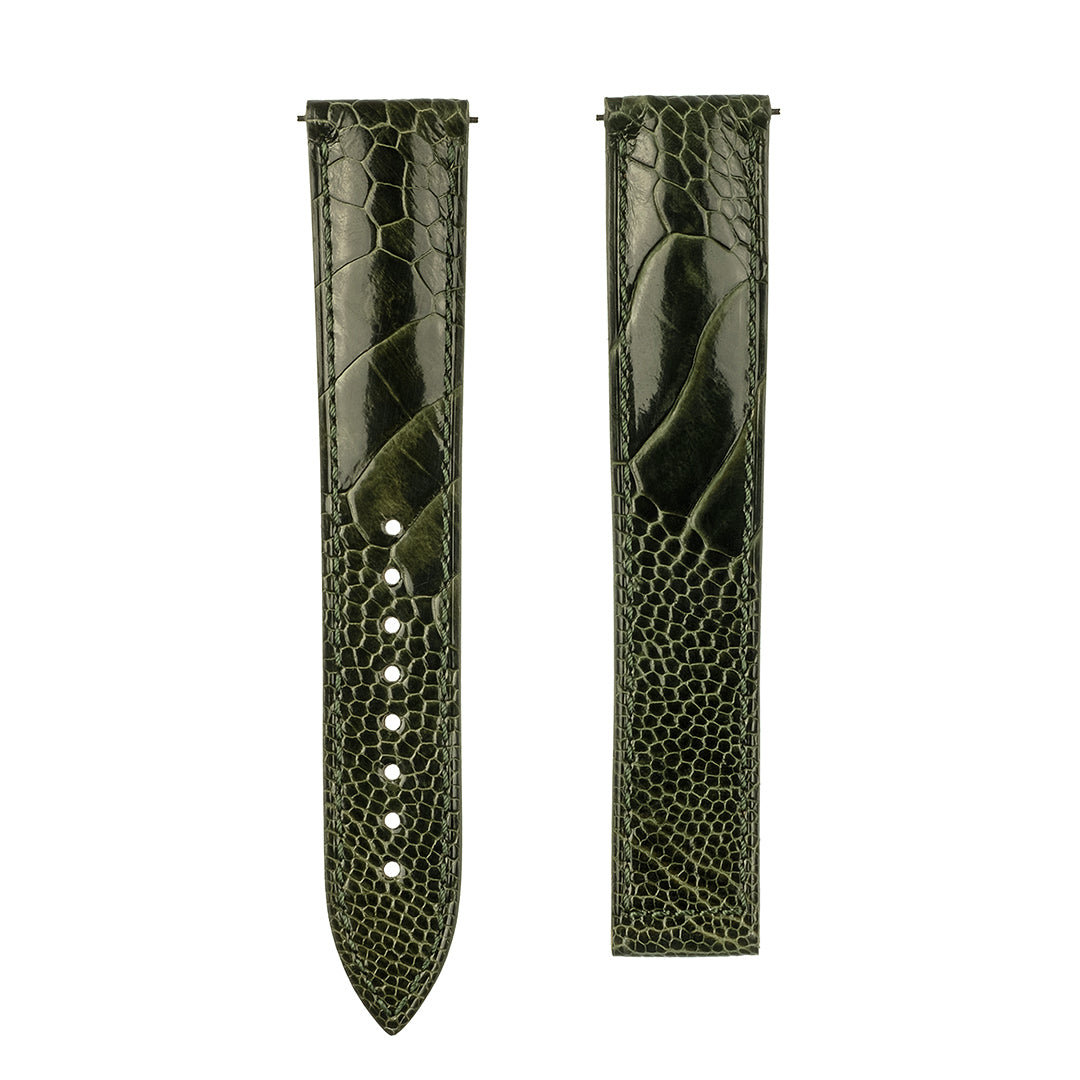 Omega Style Deployant Strap 
Ostrich Skin Dark Green