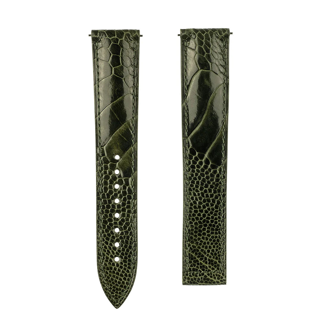 Omega Style Deployant Strap in Ostrich Dark Green