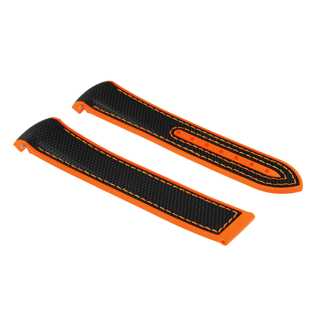 Omega Style Deployant Strap Rubber Cordura Black Orange