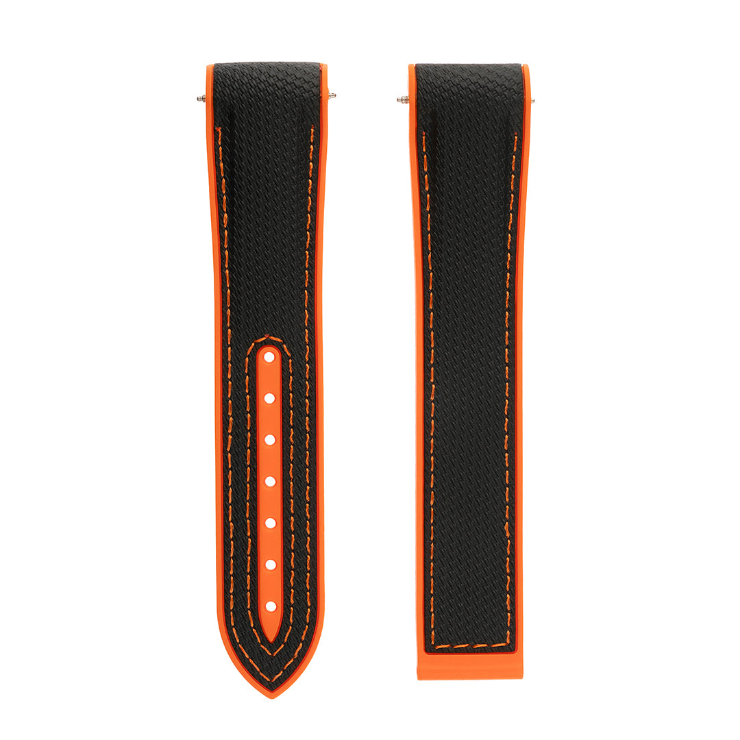 Bracelet déployant style Omega en caoutchouc Cordura noir orange