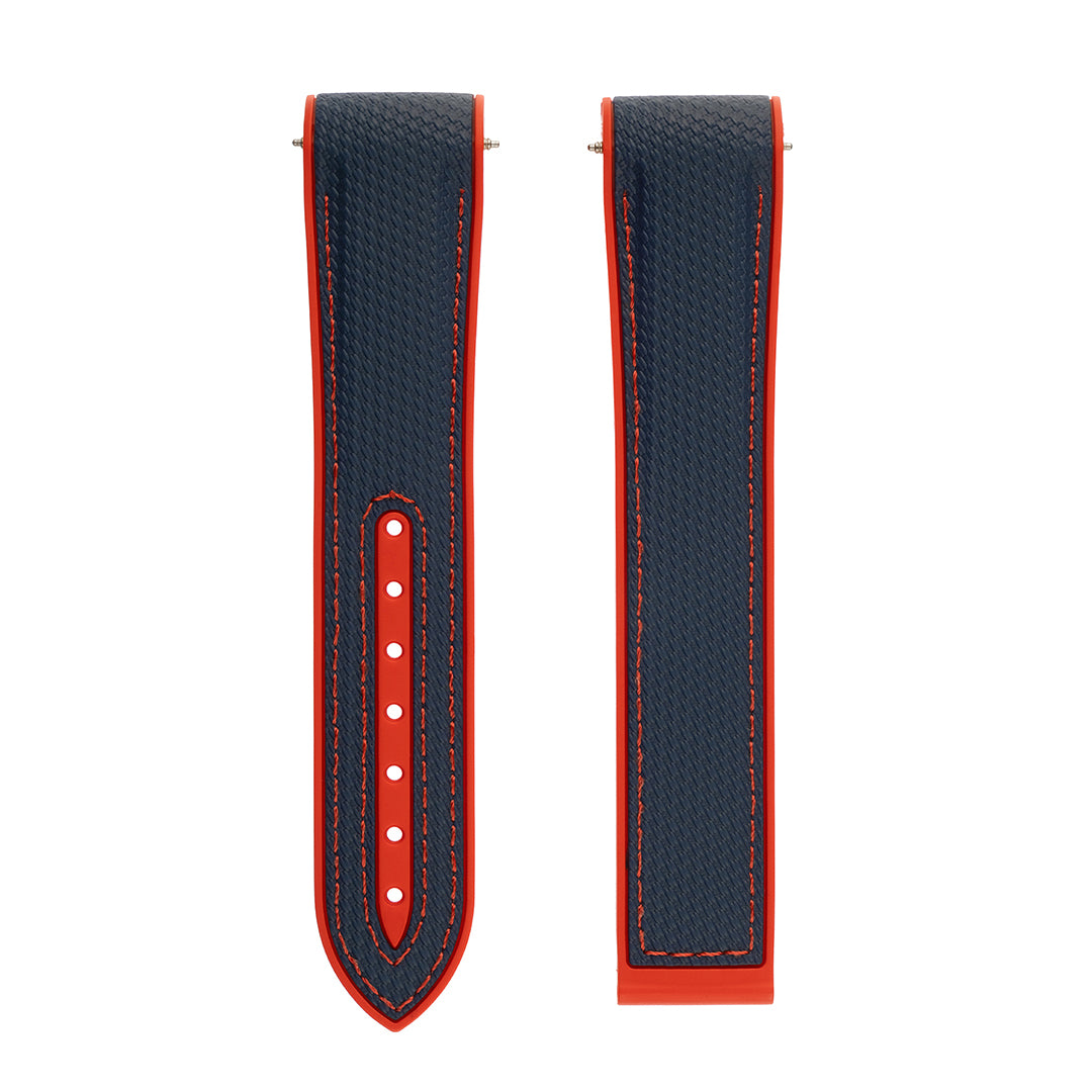 Omega Style Deployant Strap Rubber Cordura Navy Red